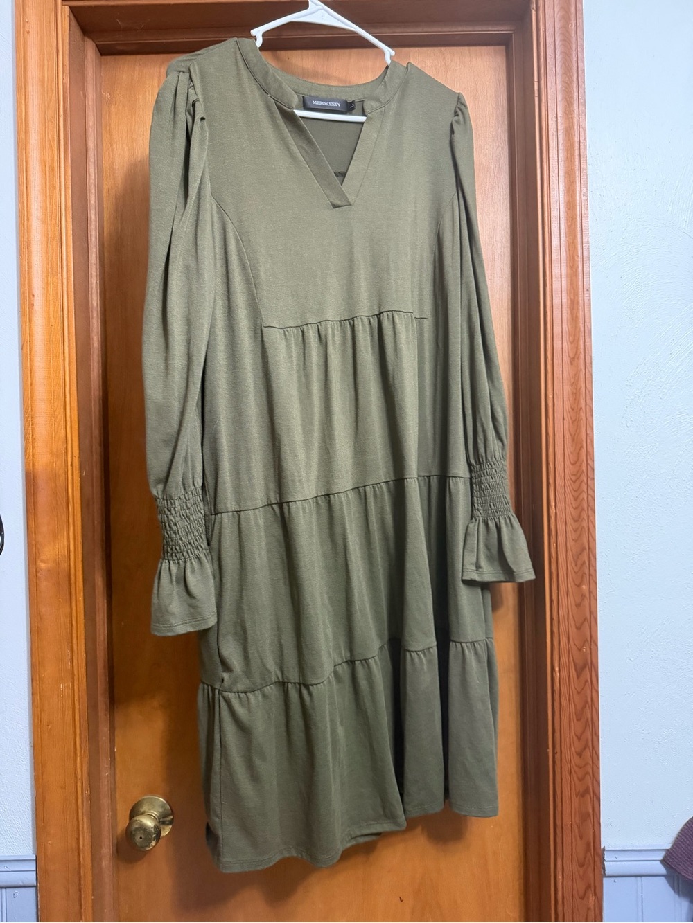 Olive Green Long Sleeve Tiered Dress by UNKNOWN